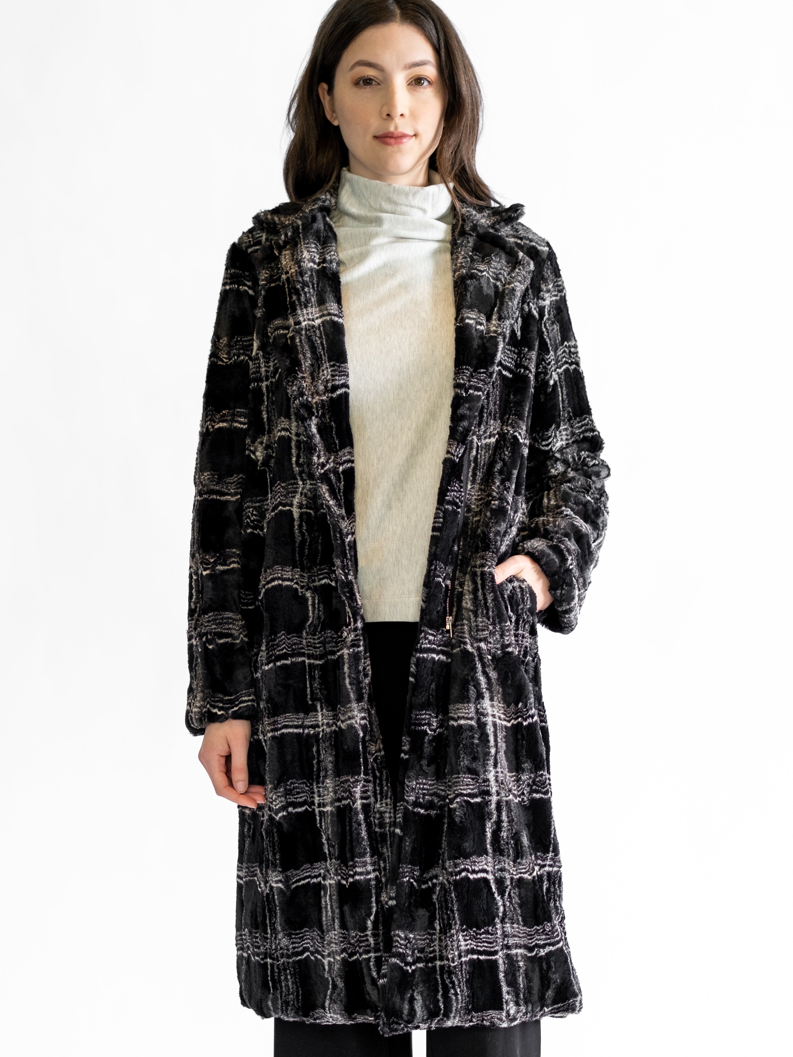 TORI Faux Fur Notched Collar Coat